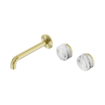 Load image into Gallery viewer, Serenity Wall Basin Set 160mm Offset Spout With Arabescato Corchia Handle Brushed Gold
