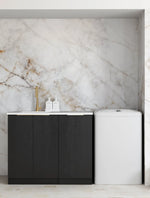 Load image into Gallery viewer, Byron/Bondi Black Oak Base Laundry Cabinet with 1060mm Matte White Top
