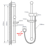 Round Chrome Shower Rail Sliding Holder with Soap Dish Water Hose & Wall Connector Only(Stainless Steel Hose)
