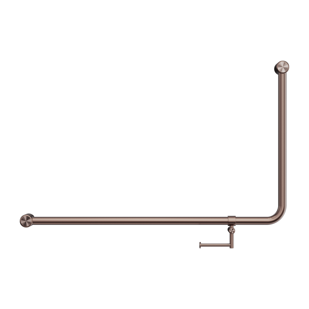 MECCA CARE 32MM DDA 90 DEGREE BENT TUBE GRAB RAIL 600X1000MM WITH TOILET ROLL HOLDER BRUSHED BRONZE