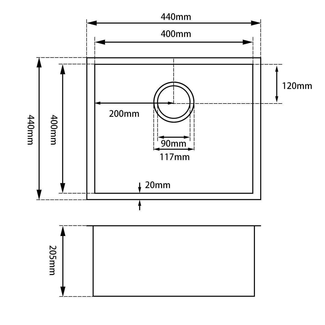 Round Corner Dark Grey Stainless Steel Handmade Single Bowl Kitchen Sink 440*440*205mm