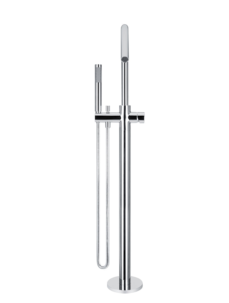 Round Pinless Freestanding Bath Spout and Hand Shower - Polished Chrome