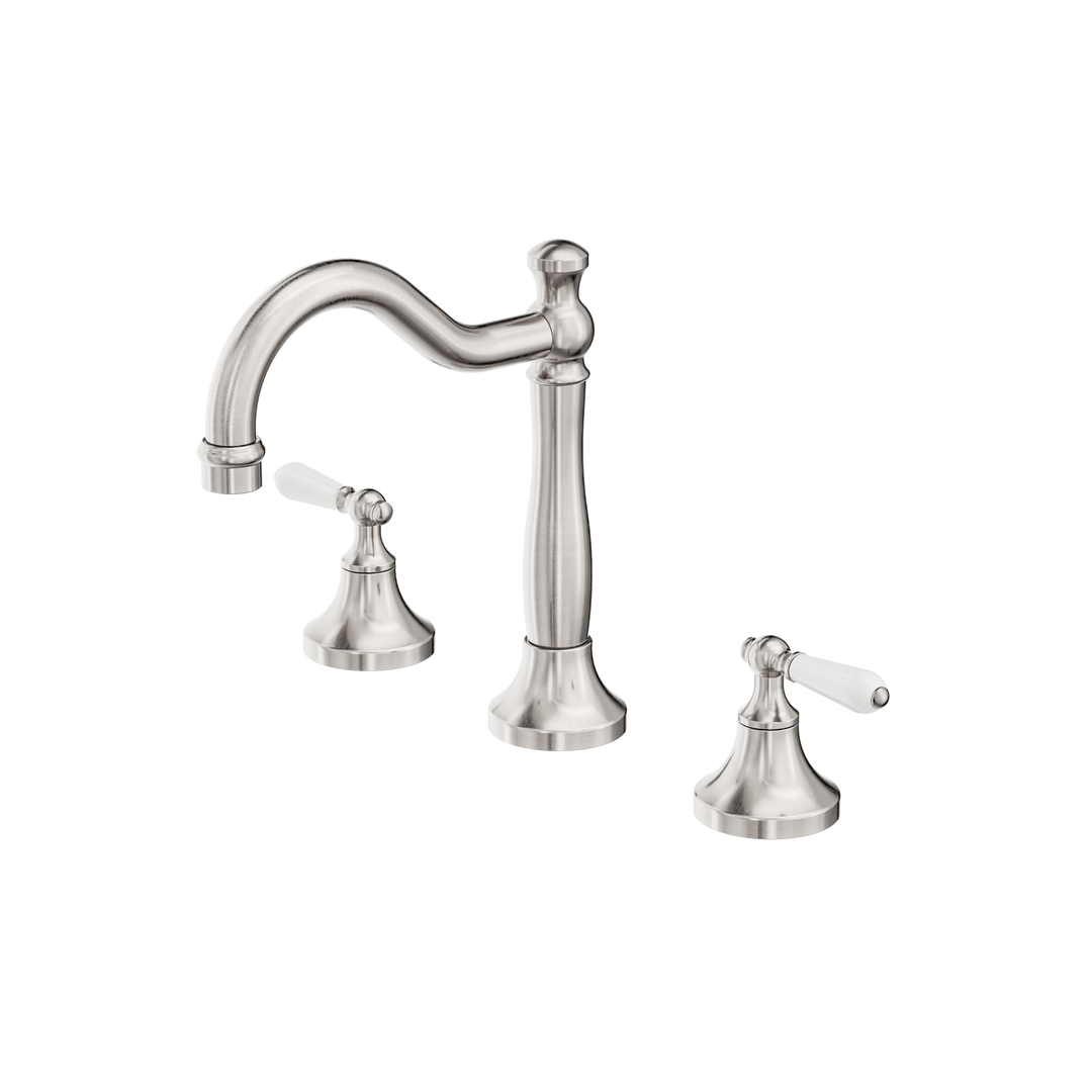 YORK BASIN SET WITH WHITE PORCELAIN LEVER BRUSHED NICKEL
