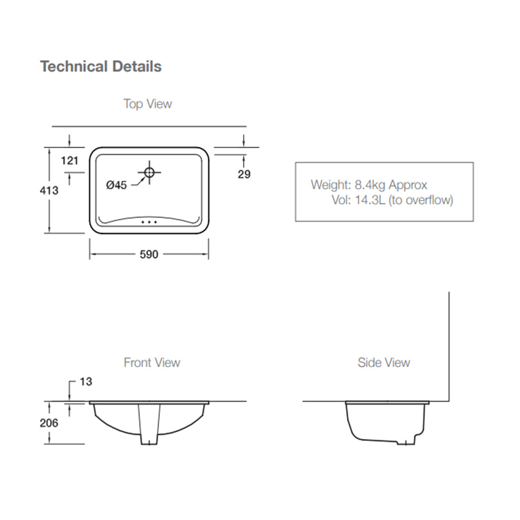 Ladena Undercounter Basin 590 x 413mm