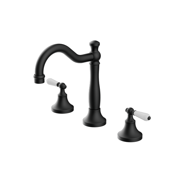YORK BASIN SET WITH WHITE PORCELAIN LEVER MATTE BLACK