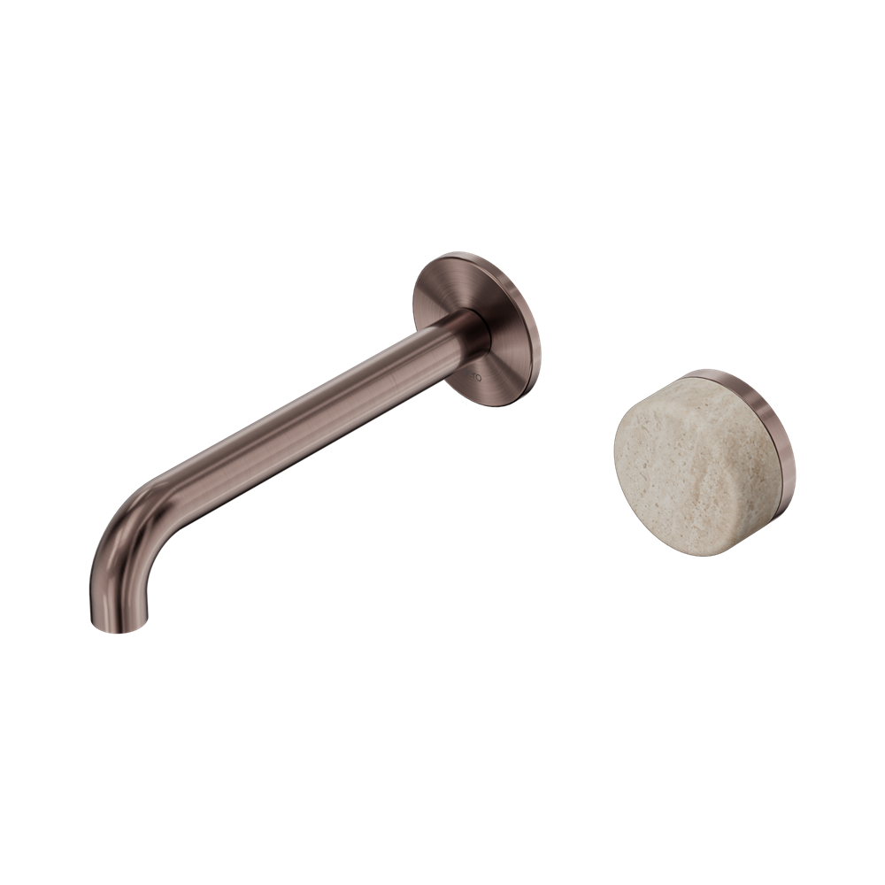 Serenity Progressive Wall Basin Mixer 160mm Spout With Rome Travertine Handle Brushed Bronze
