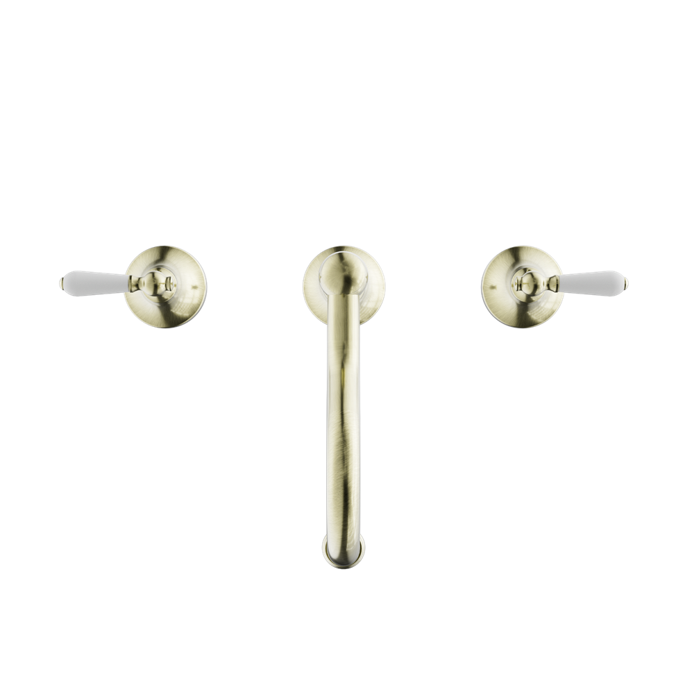 YORK BASIN SET WITH WHITE PORCELAIN LEVER AGED BRASS