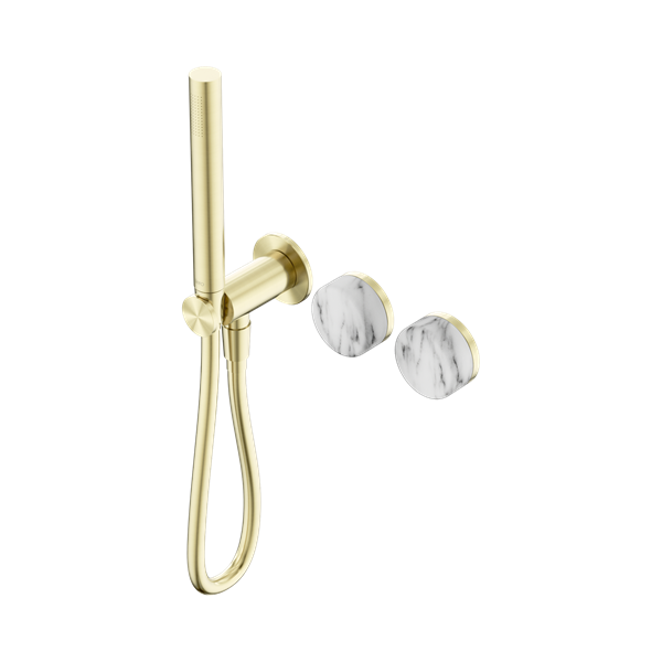 Serenity Progressive Shower System With Arabescato Corchia Handle And Slim Shower Brushed Gold