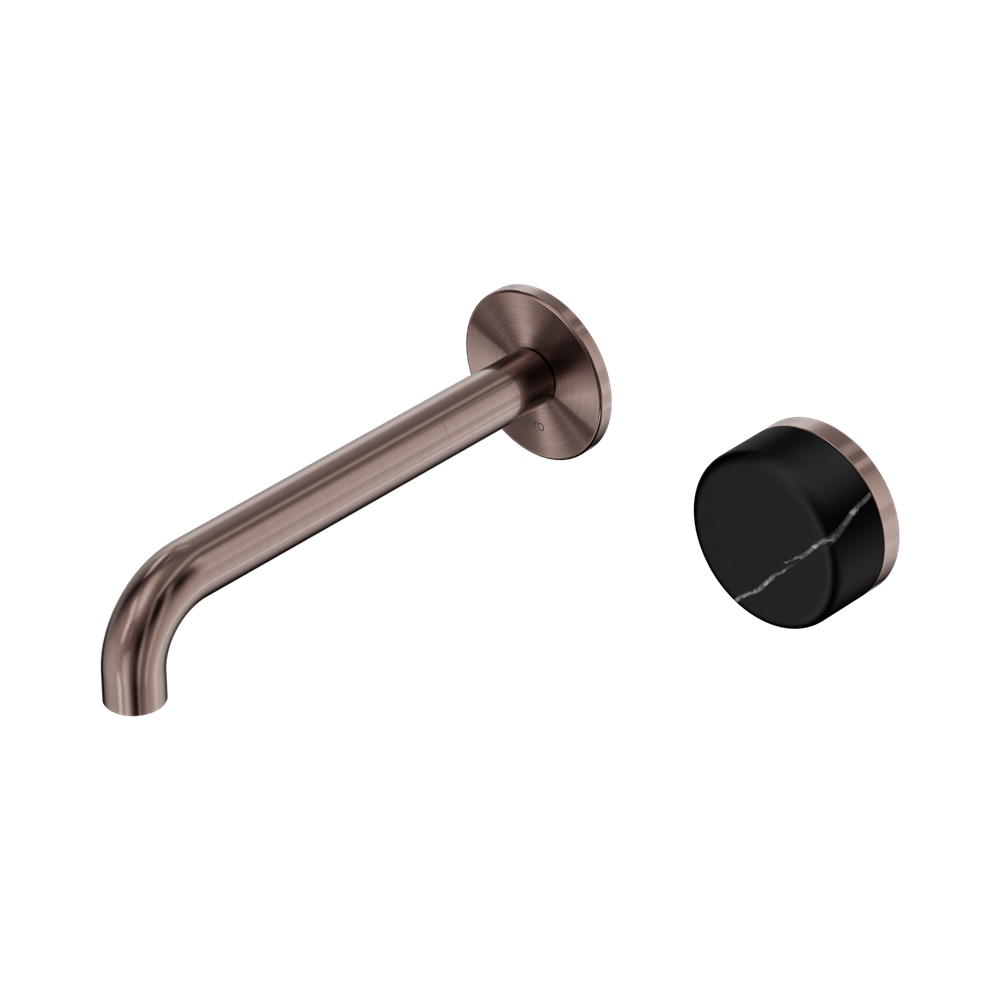 Serenity Progressive Wall Basin Mixer 220mm Spout With Marquina Black Handle Brushed Bronze