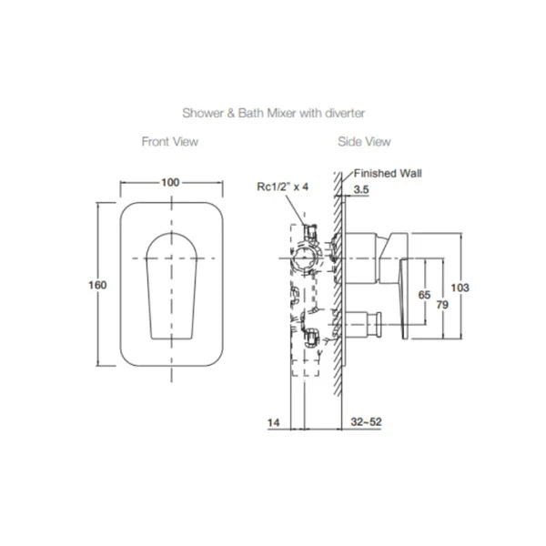 Taut Shower/Bath Mixer with diverter