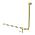 Load image into Gallery viewer, MECCA CARE 32MM DDA 90 DEGREE BENT TUBE GRAB RAIL 600X1000MM WITH TOILET ROLL HOLDER BRUSHED GOLD
