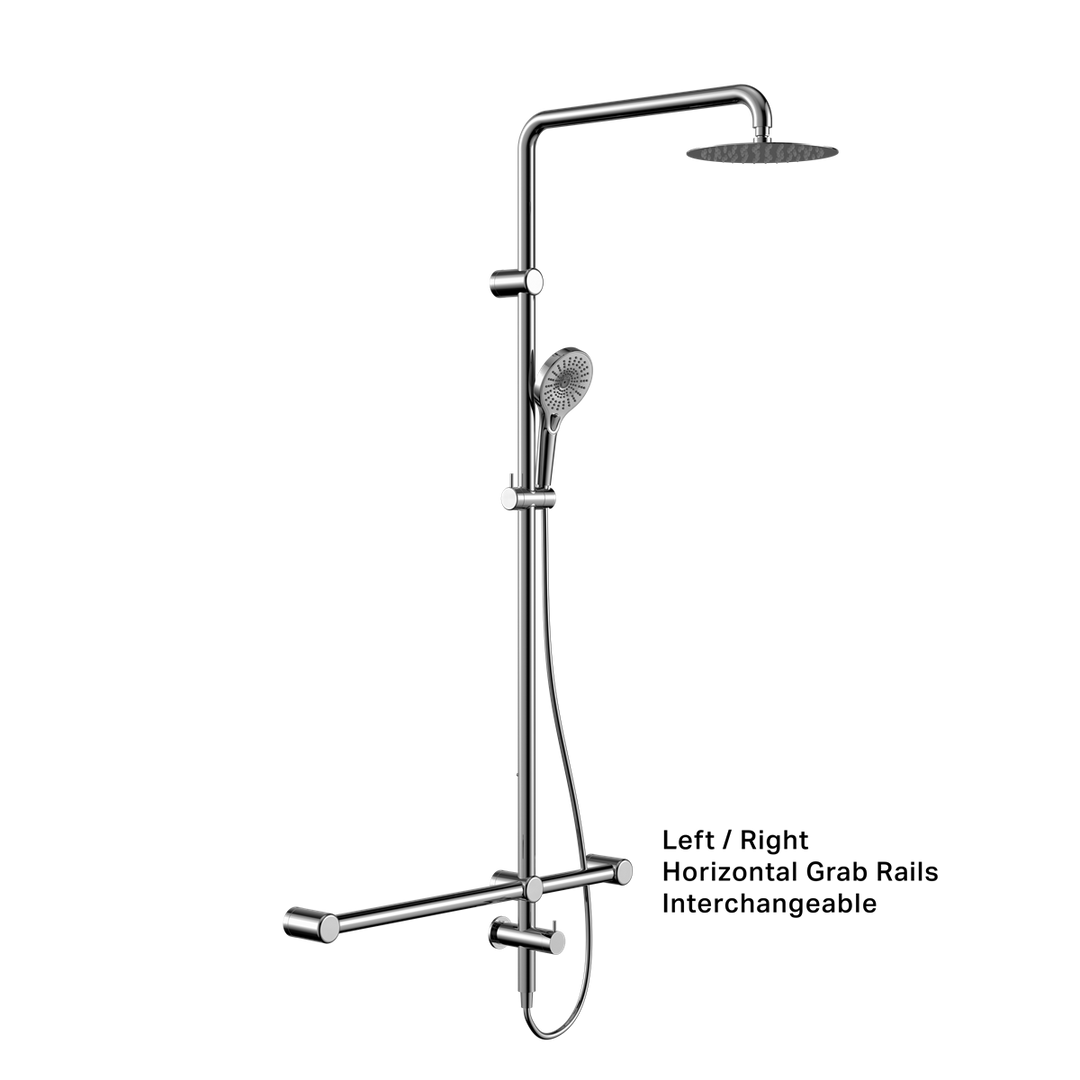 MECCA CARE 32MM T BAR GRAB RAIL 1100X750MM TWIN SHOWER SET CHROME