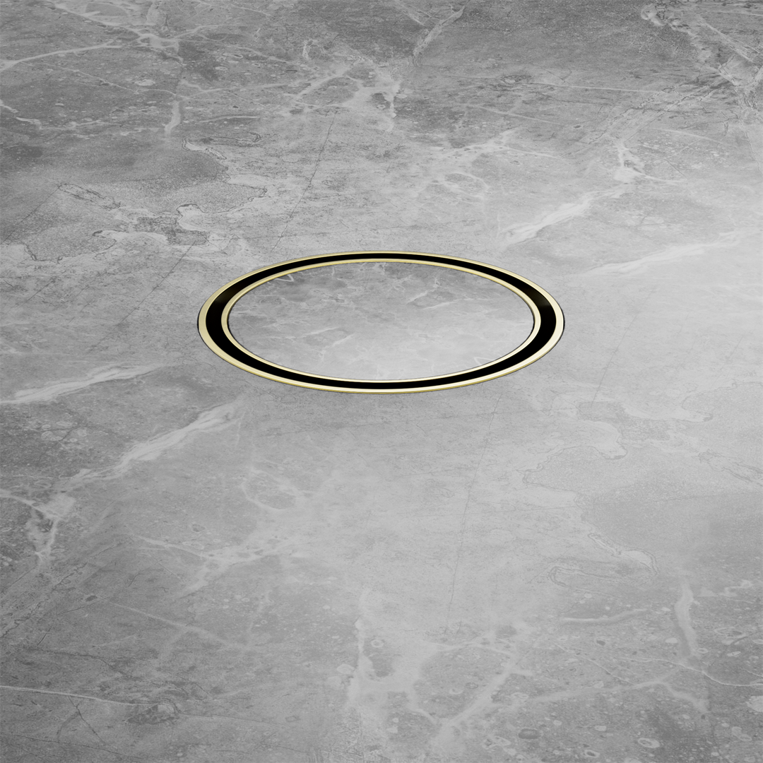 100MM ROUND TILE INSERT FLOOR WASTE 50MM OUTLET BRUSHED GOLD