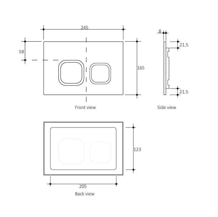 R&T Soft Square Push Plate Matte White with Chrome Trim