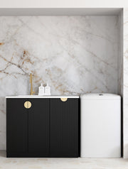 Marlo Black Base Laundry Cabinet with 1060mm Natural Carrara Marble Top