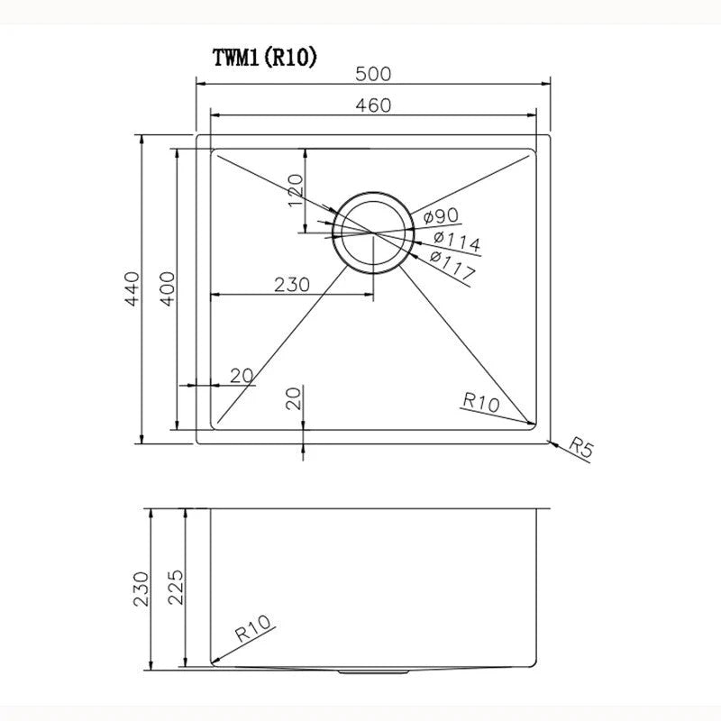 500x440x230mm Copper Stainless Steel PVD Single Bowl Kitchen Sink
