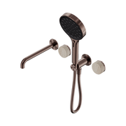 Serenity Progressive Shower System With Spout With Rome Travertine Handle And Serenity Hand Shower Brushed Bronze