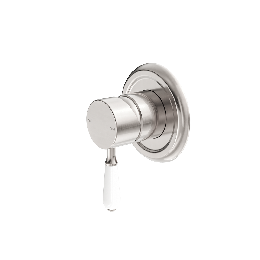 YORK SHOWER MIXER WITH WHITE PORCELAIN LEVER BRUSHED NICKEL