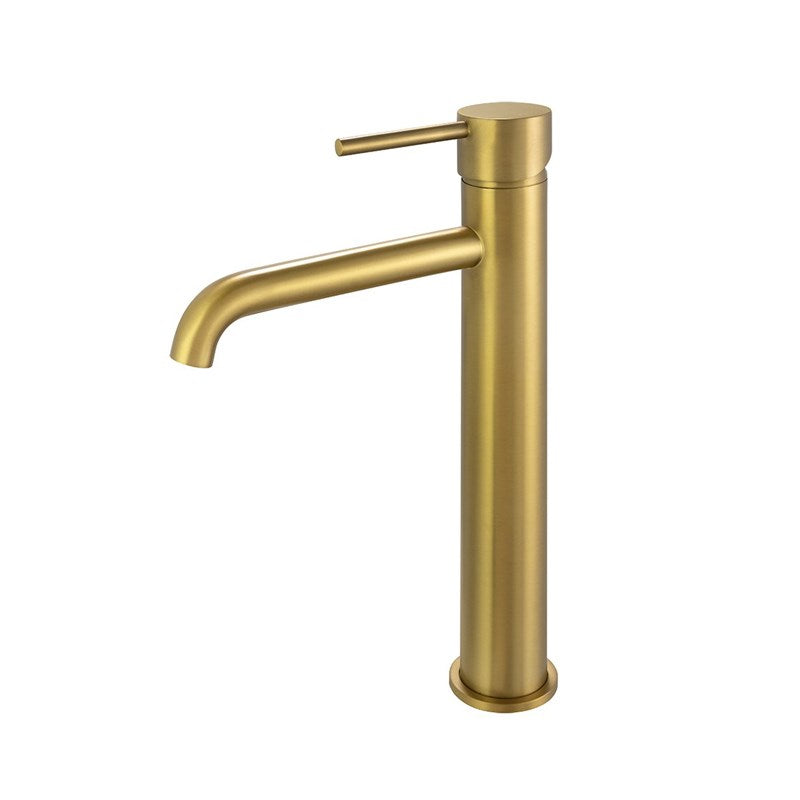 LUCID PIN Series Round Brushed Brass Tall Basin Mixer