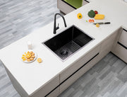 Round Corner Stainless Steel Gun Metal Grey PVD Coating Single Bowl Kitchen Sink(with Bottom Tray) 600*450*230mm