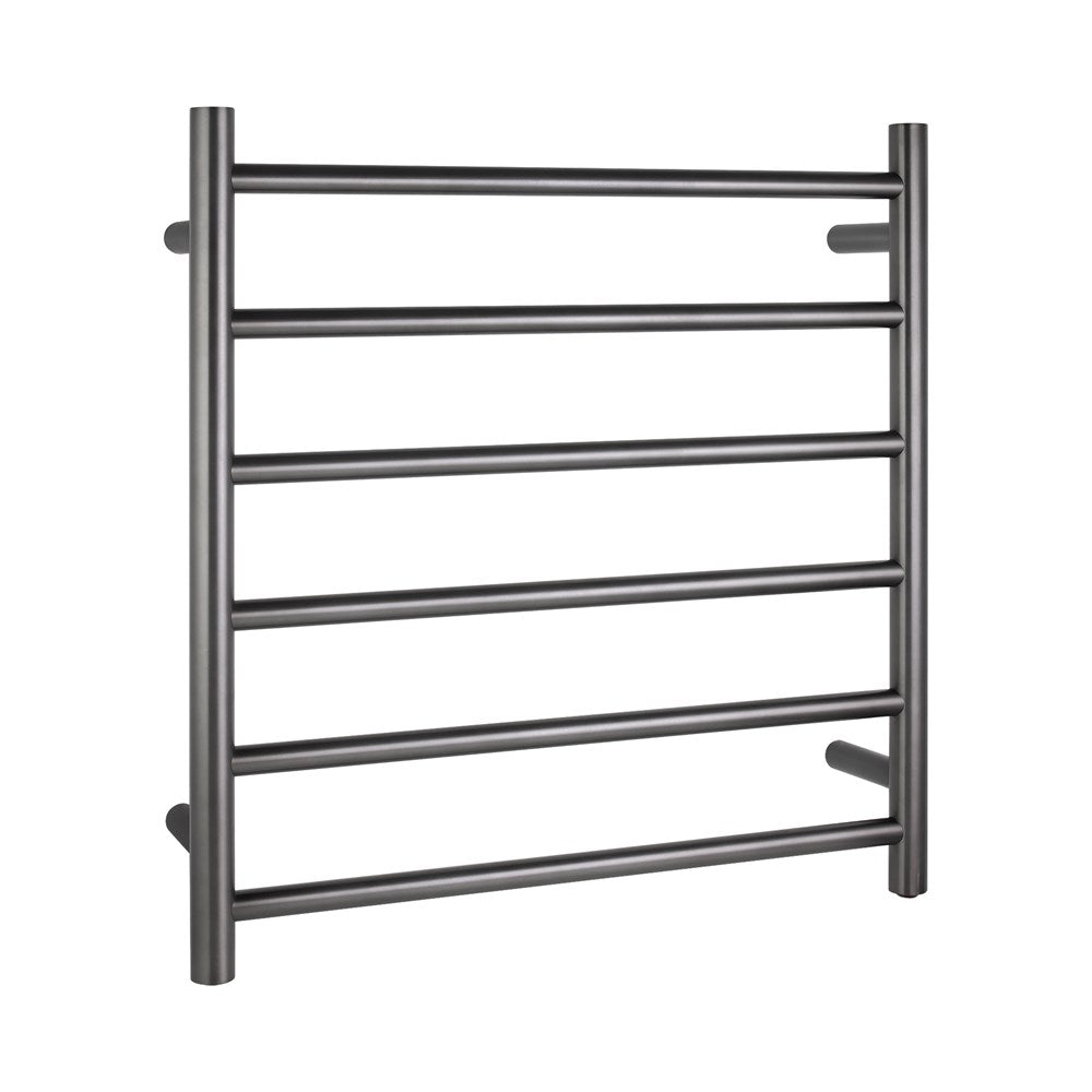 Round Brushed Gun Metal Grey Electric Heated Towel Rack 6 Bars
