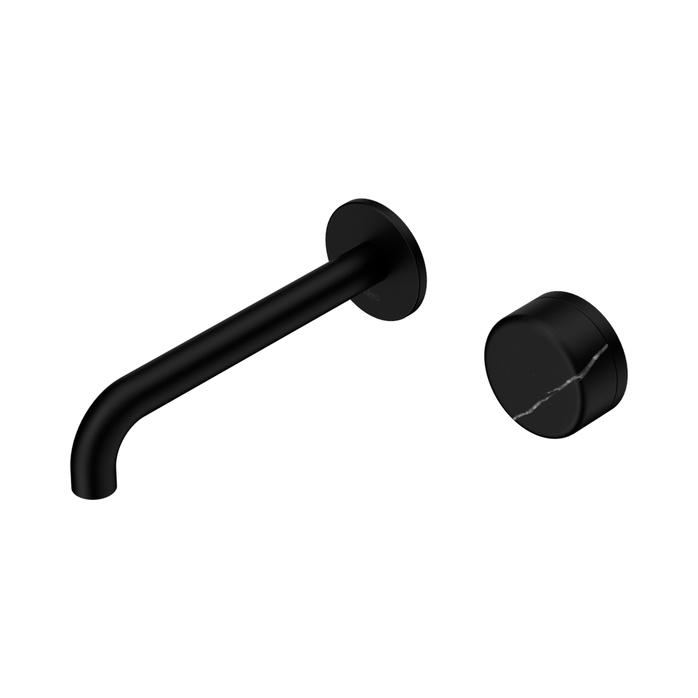 Serenity Progressive Wall Basin Mixer 220mm Spout With Marquina Black Handle Matte Black