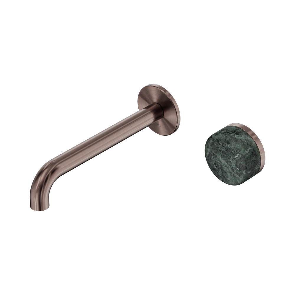 Serenity Progressive Wall Basin Mixer 160mm Spout With Verde Alpi Handle Brushed Bronze
