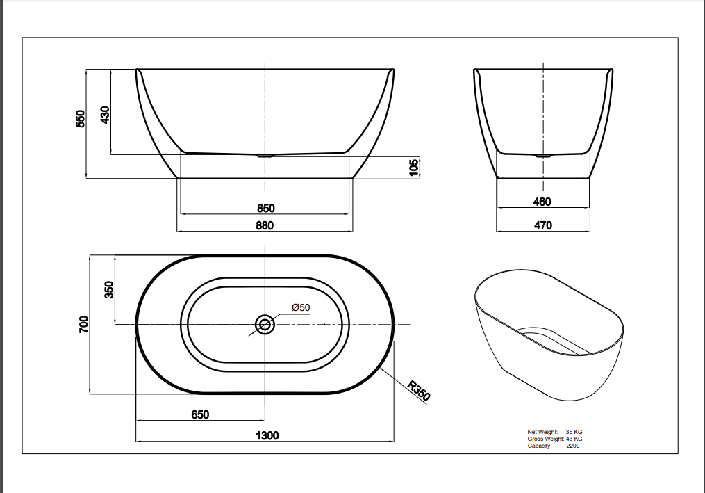 Ellips Slim Acrylic Free Standing Bath
