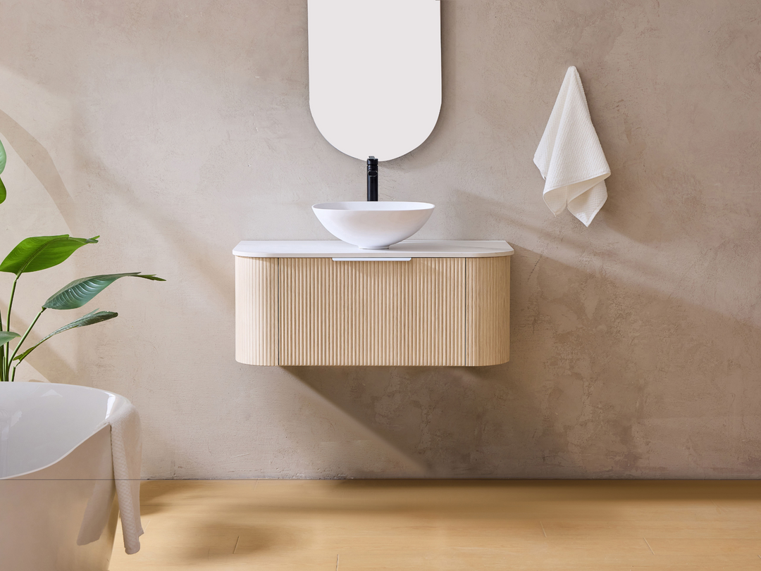 Agena Fluted Wood Grain Wall Hung Vanities Coastal Oak