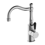 Load image into Gallery viewer, YORK BASIN MIXER HOOK SPOUT WITH BLACK PORCELAIN LEVER CHROME
