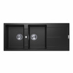 Load image into Gallery viewer, Black Carysil Enigma D200 Granite Double Bowl with Drain Board Stone Kitchen Sink 1160*460*200mm
