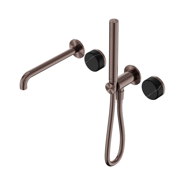 Serenity Progressive Shower System With Spout With Marquina Black Handle And Slim Shower Brushed Bronze