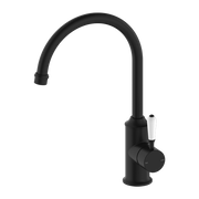 YORK KITCHEN MIXER GOOSNECK SPOUT WITH WHITE PORCELAIN LEVER MATTE BLACK