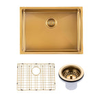 Load image into Gallery viewer, Round Corner Stainless Steel Brushed Brass PVD Coating Single Bowl Kitchen Sink(with Bottom Tray) 600*450*230mm
