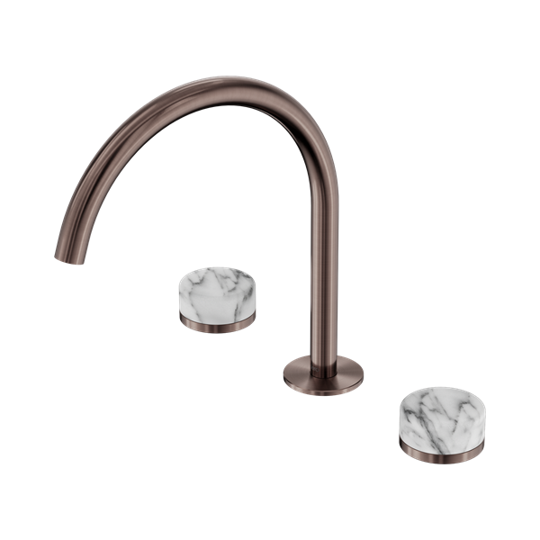 Serenity Bath/Kitchen Set Arc Spout With Arabescato Corchia Handle Brushed Bronze