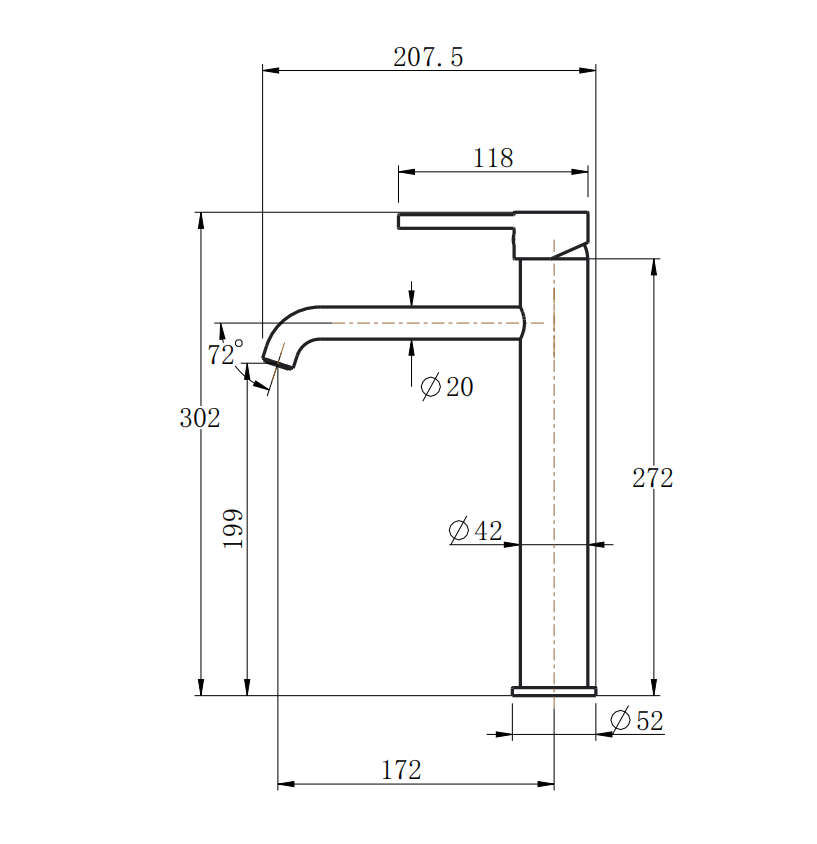 LUCID PIN Series Round Brushed Nickel Tall Basin Mixer
