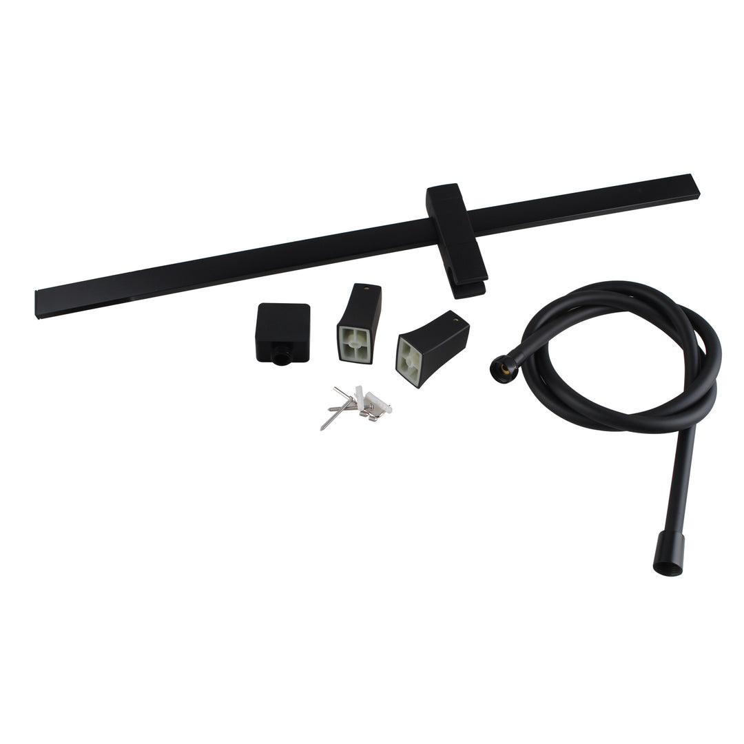 Square Black Wall Mounted Sliding Rail with Water Hose & Wall Connector Only(PVC Hose)