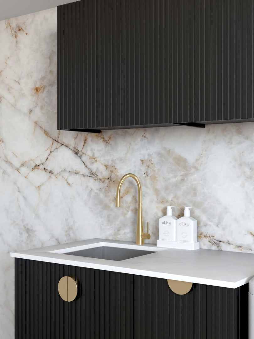 Laundry Kit 1715DR-B Marlo Black with Natural Carrara Marble Top and 400 Drawer Unit