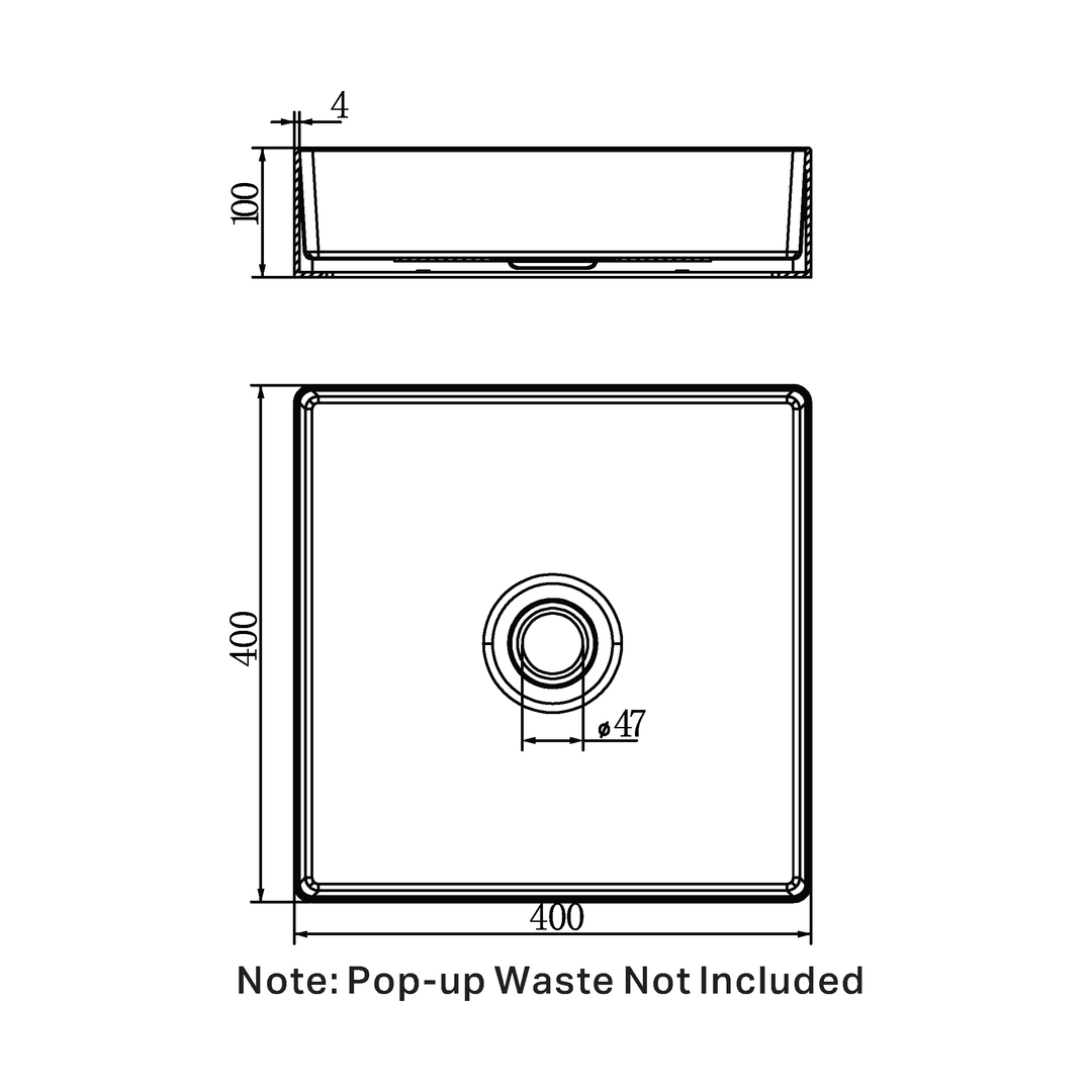 OPAL SQUARE 400MM STAINLESS STEEL BASIN BRUSHED GOLD