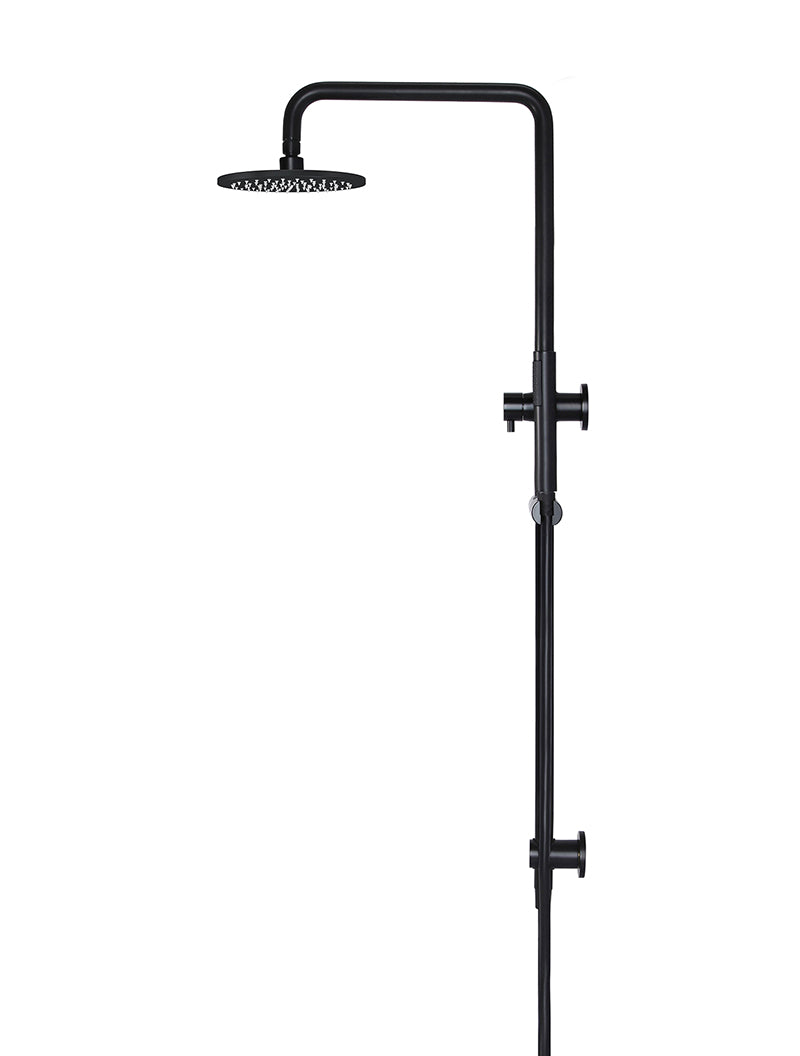 Round Combination Shower Rail 200mm Rose, Single Function Hand Shower - Matte Black