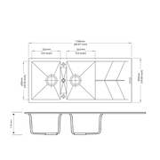 Black Carysil Jazz D-200 Double Bowl with Drain Board Stone Kitchen Sink 1150*500mm