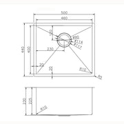500x440x230mm Brushed Brass Stainless Steel PVD Single Bowl Kitchen Sink