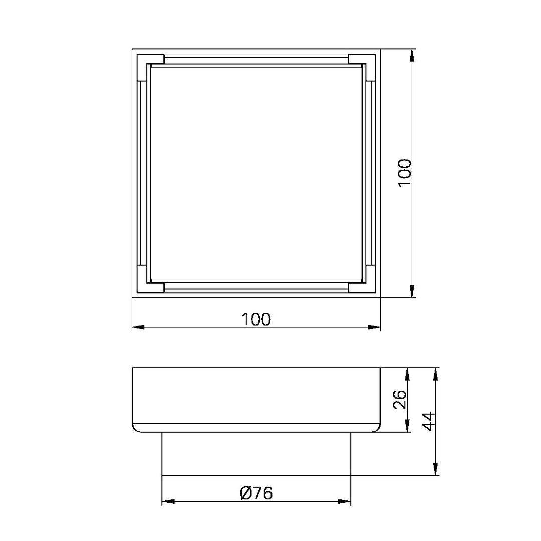 100mm Square Tile Insert Floor Waste 80mm Outlet Gun Metal