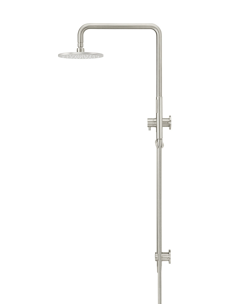 Round Combination Shower Rail, 200mm Rose, Single Function Hand Shower - PVD Brushed Nickel