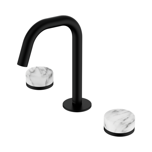 Serenity Basin Set Edge Spout With Arabescato Corchia Handle Matte Black
