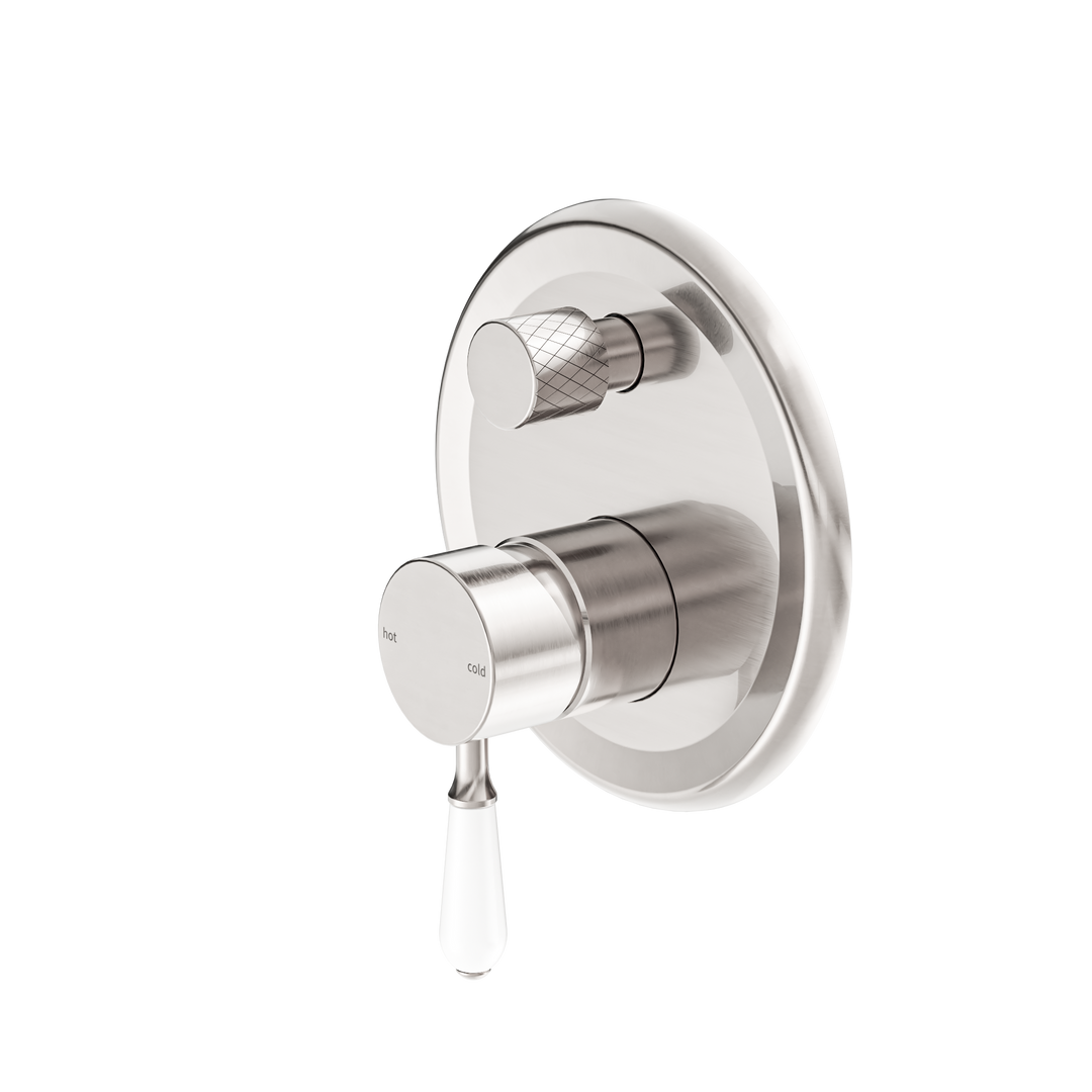 YORK SHOWER MIXER WITH DIVERTOR WITH WHITE PORCELAIN LEVER BRUSHED NICKEL