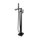 Load image into Gallery viewer, Square Black Freestanding Bath Mixer With Handheld Shower
