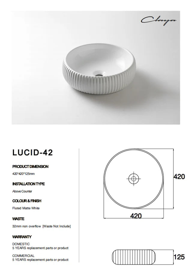 420*420*125mm White Ceramic Basin