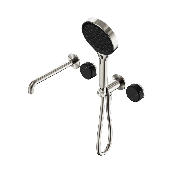 Serenity Progressive Shower System With Spout With Marquina Black Handle And Serenity Hand Shower Brushed Nickel