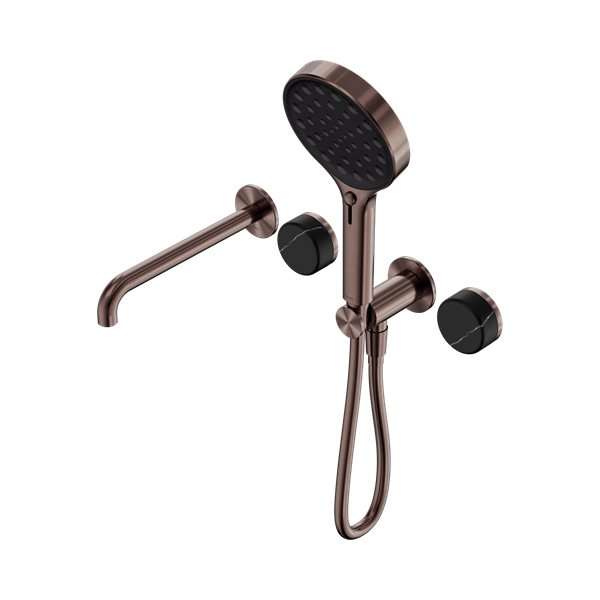 Serenity Progressive Shower System With Spout With Marquina Black Handle And Serenity Hand Shower Brushed Bronze